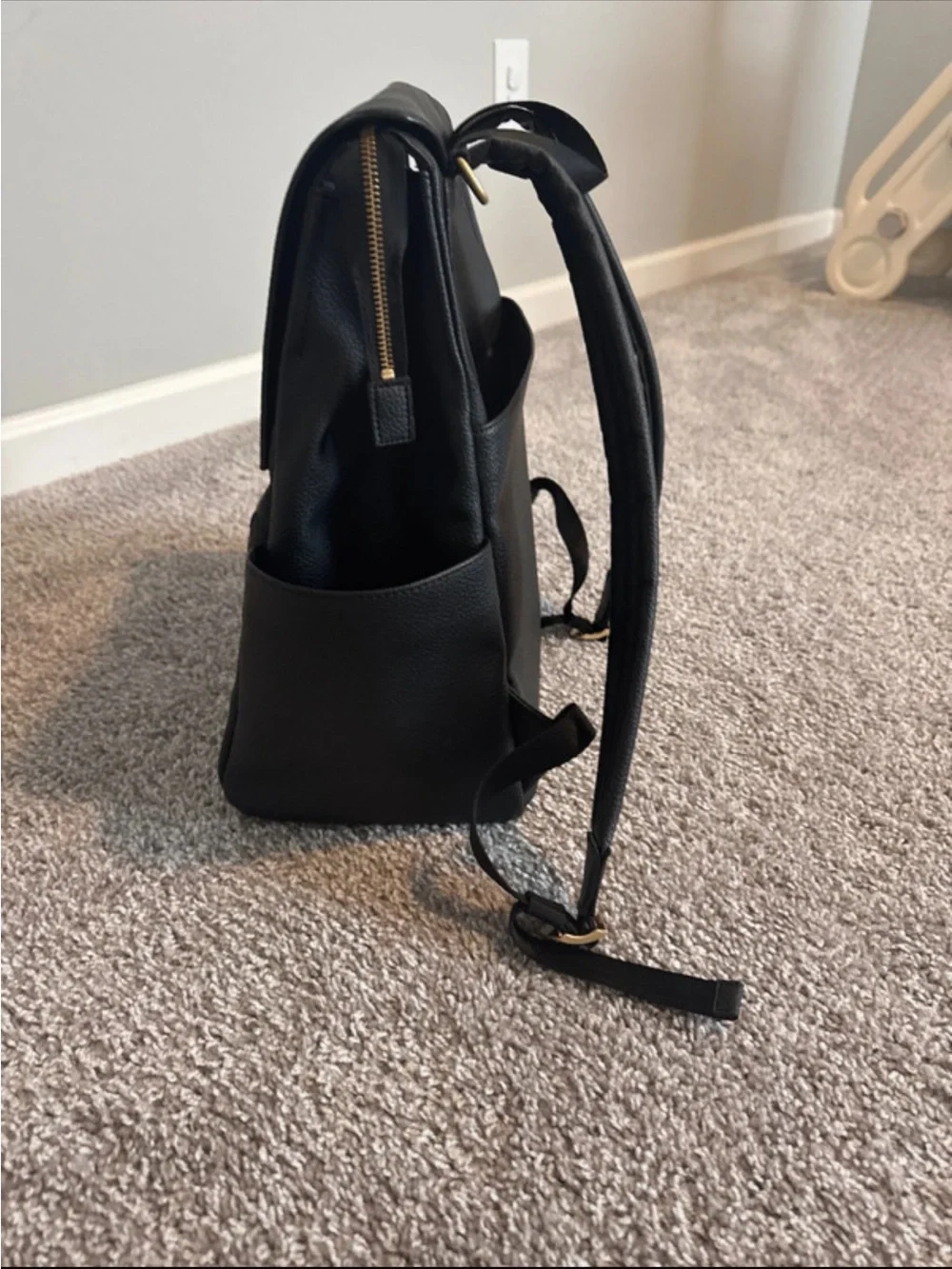 Freshly Picked Black Faux Leather Backpack with additional accessories included